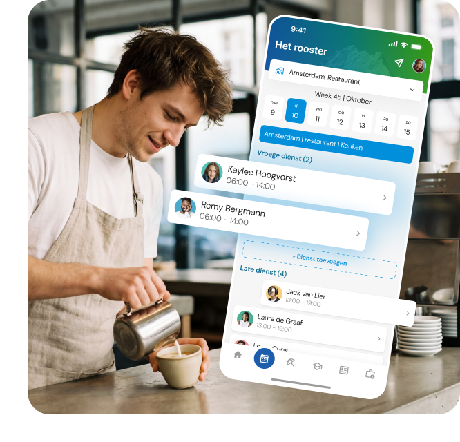 Illustratie van de app voor medewerkers met het rooster