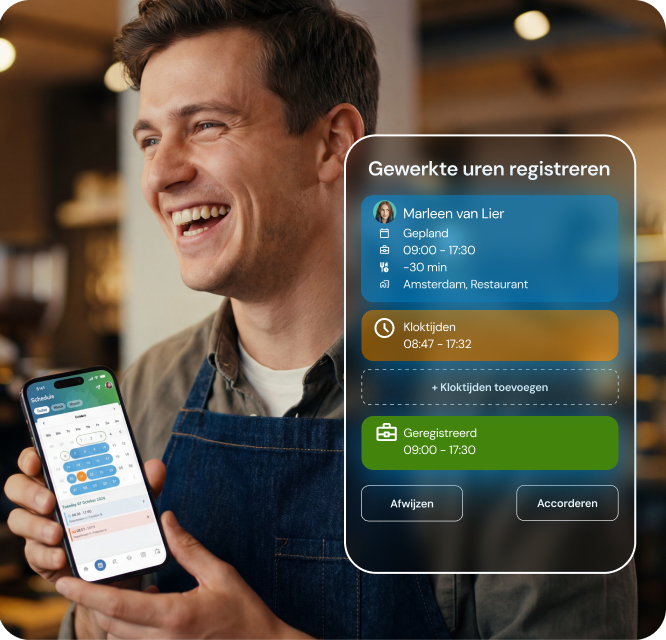 Beheerders app van dyflexis om rooster aan te passen en uren te registeren